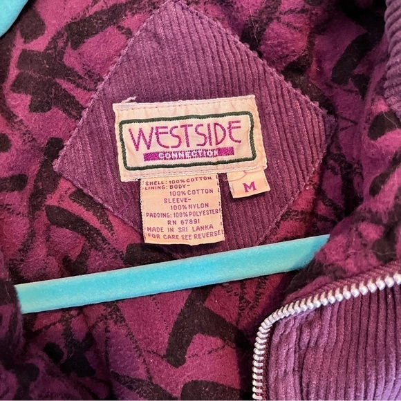 VINTAGE purple corduroy cotton crop bomber jacket extra small trendy puffer - Picture 5 of 5